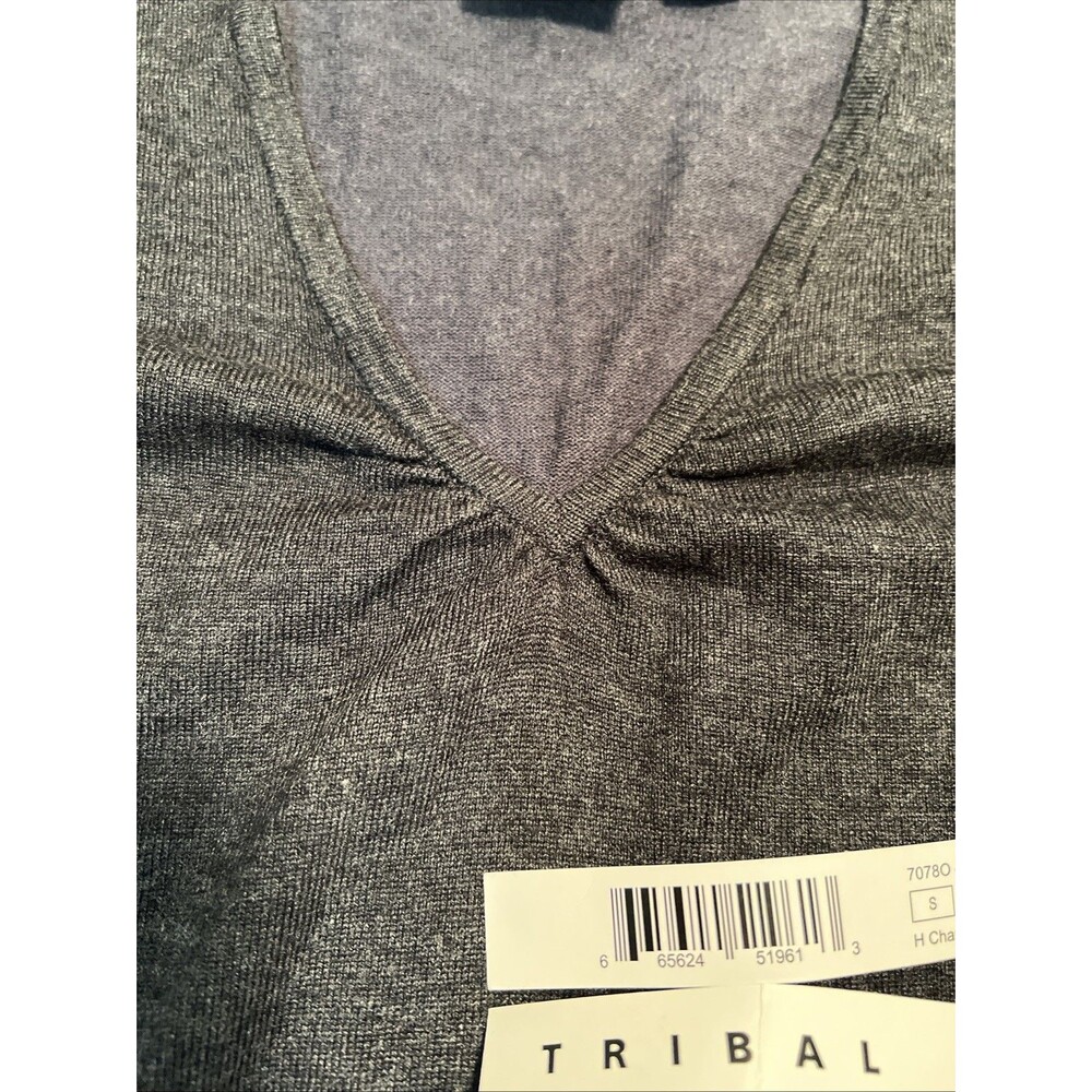 Tribal Sweater Womens Small Charcoal BlackV Neck Pullover Textured Trim Knit NWT - Picture 4 of 7